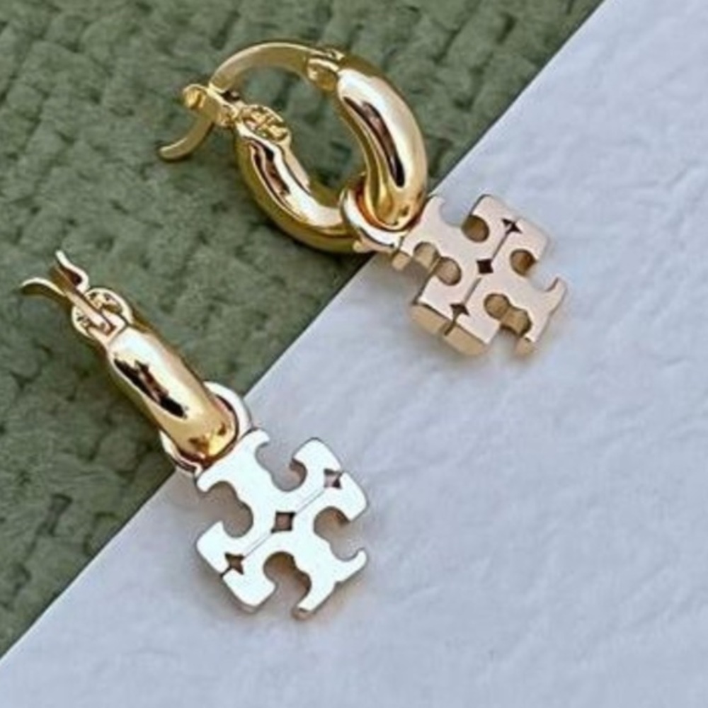 Tory Burch KIRA Huggie Hoop Charm Earrings